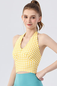 Women's Gingham Halter V-Neck Yoga Tank Top