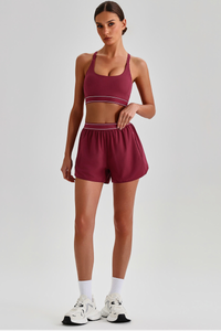 Women's Y-Back Sports Bra & Double-Layer Shorts 2-Piece Set
