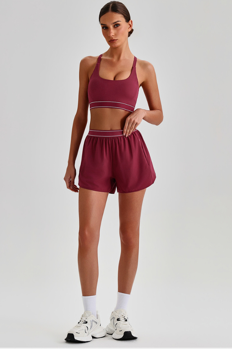 Women's Y-Back Sports Bra & Double-Layer Shorts 2-Piece Set