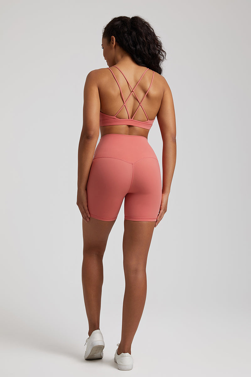 Spaghetti Strap Back Cross Bra + Sports Leggings 2-Piece Set