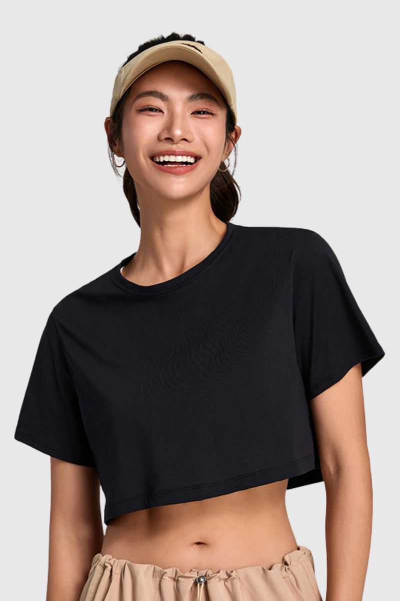 Women's Summer 100% Cotton Cooling Cropped Casual T-shirt