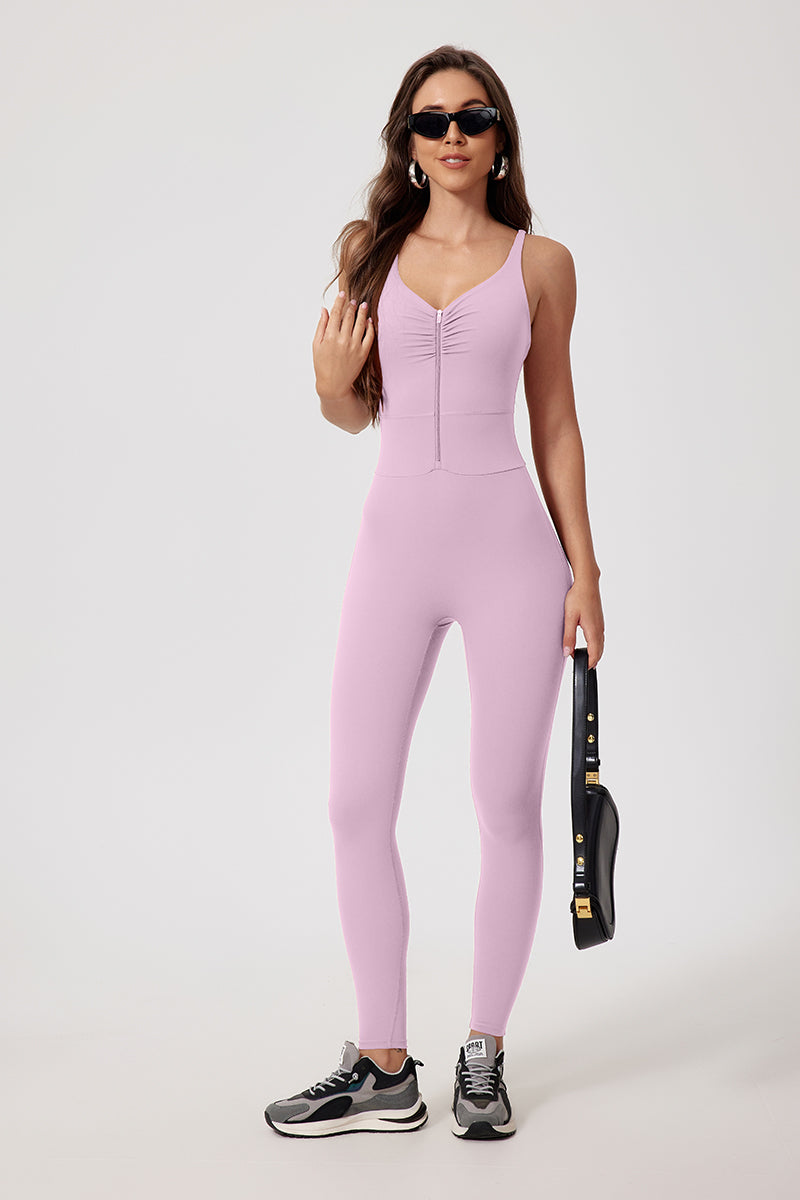 Women'S Zip-Brushed Yoga Exercise Quick-Drying Bodysuit
