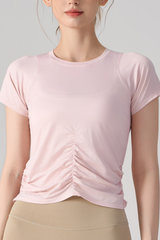 Women's Ruched Side Slim Raglan Sleeves  Athletic T-shirt