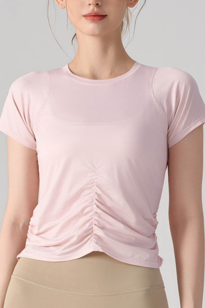 Women's Ruched Side Slim Raglan Sleeves  Athletic T-shirt