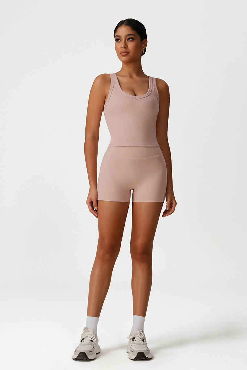 Women Slim Fit Quick-Dry Yoga Set: V-Neck Tank + High Waist Shorts