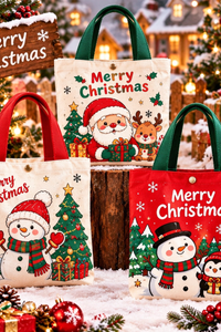 Christmas Canvas Tote Bag Cute Santa Snowman Penguin Handbag