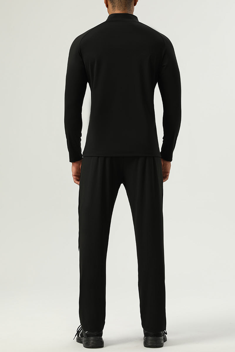 Men's Sportswear : Half-Zip Standing Collar Long Sleeve T-Shirt + Nylon Colorblocking Pants