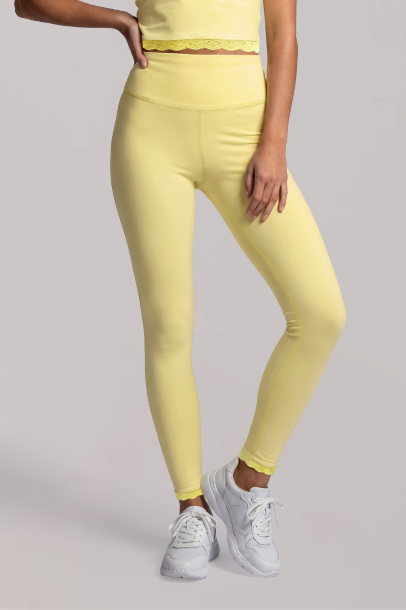 Women’s Athletic High Rise Lace Trim Solid Pilates Leggings