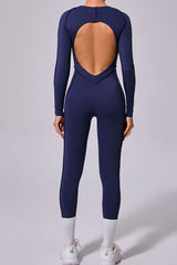 Women One-Piece Backless Skinny Long Sleeve Long Pants Exercise Yoga Bodysuit