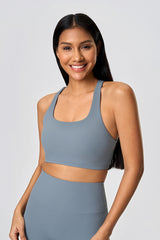 Women High-Elasticity Semi-Fixed Cross-Back Breathable Yoga Fitness Sports Bra