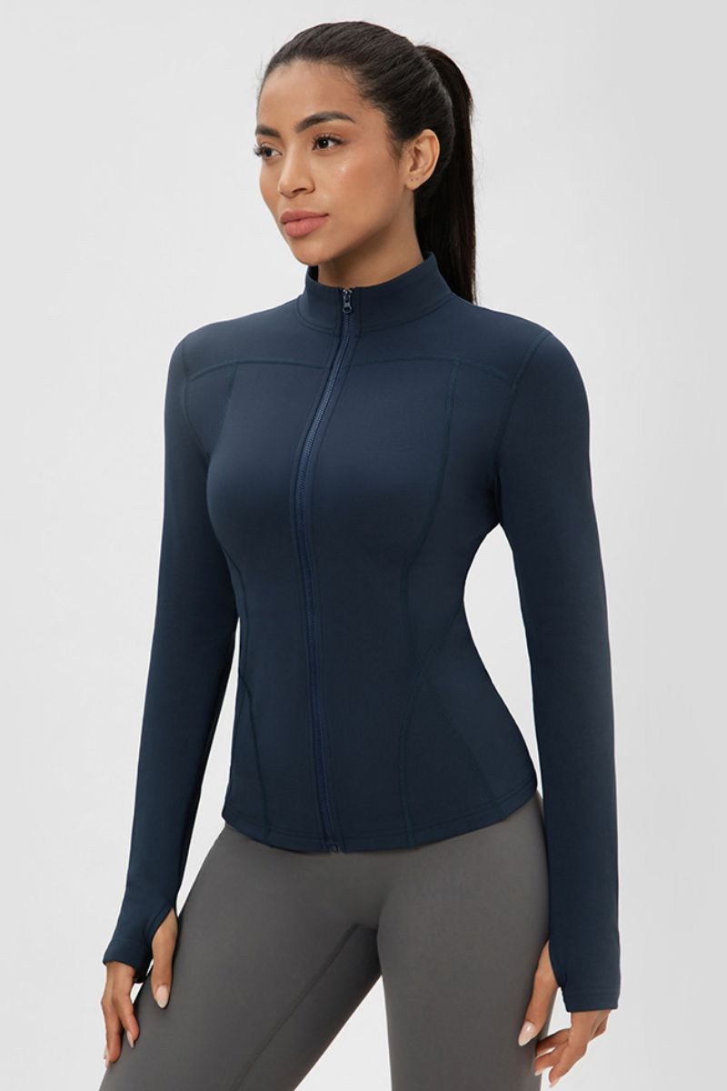 Women’s Stand-Collar Slim-Fit Fleece-Lined Athletic Jacket