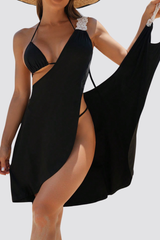 Women's Deep V Side Slit Backless Lace Bikini - 3pcs