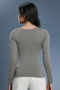 Women Square-Neck Built-in Bra Slim-Fit Workout Long Sleeves