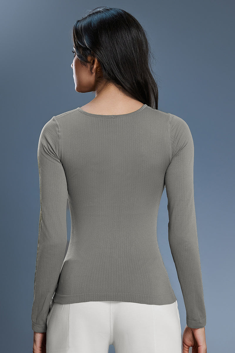 Women Square-Neck Built-in Bra Slim-Fit Workout Long Sleeves