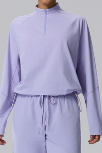 Women's Fall Half-Zip Drawstring Hem Mock Neck Athletic Top