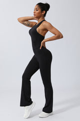 Women Criss Cross Back Sport Flare Jumpsuit