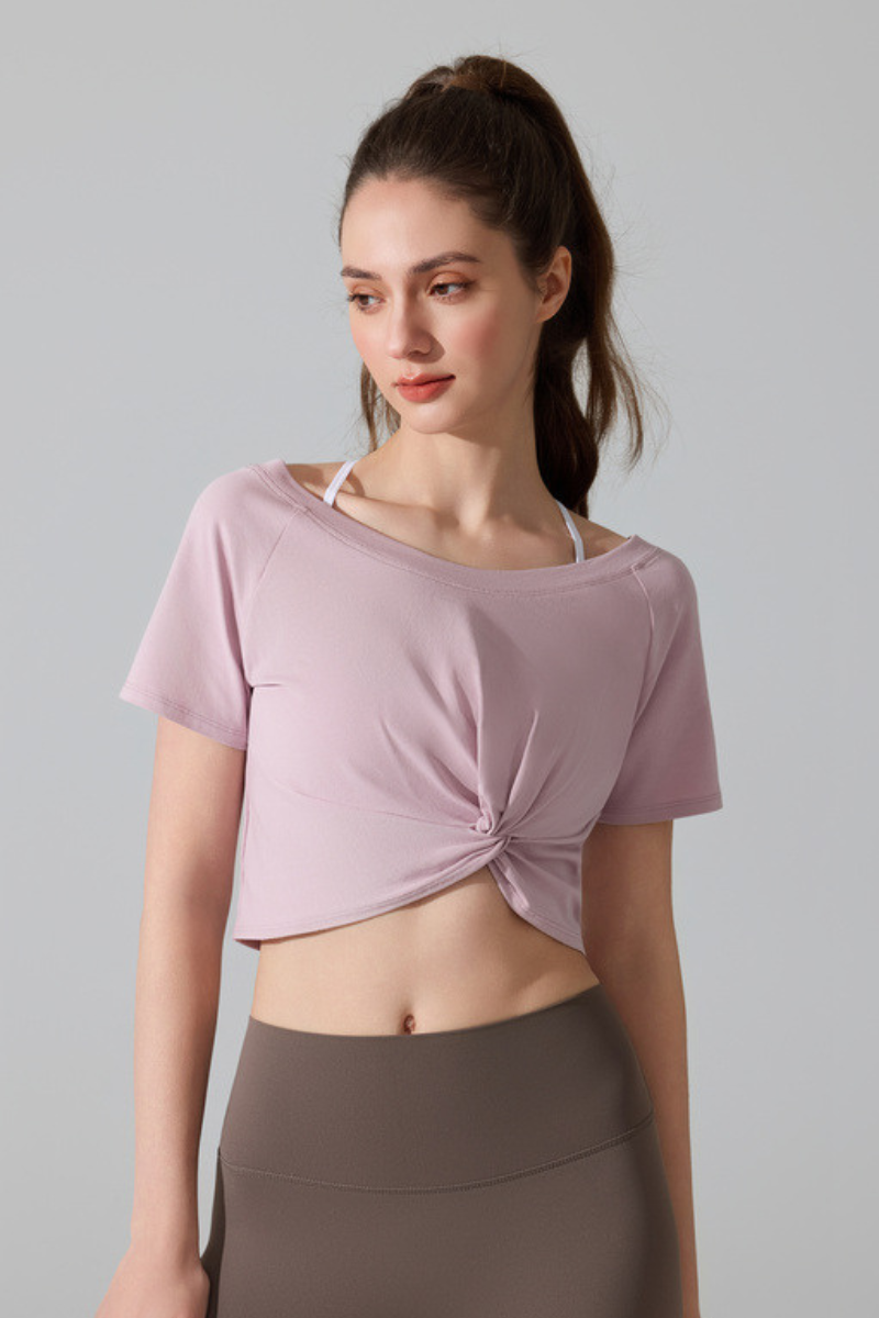 Women's Athletic Twist-knot Waist Cropped T-shirt
