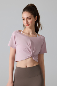 Women's Athletic Twist-knot Waist Cropped T-shirt