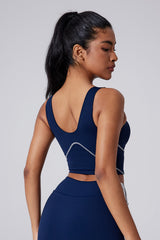 Women Wide Strap Built-In Bra Medium Support Yoga Workout Tank Top