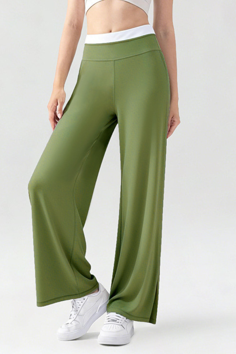 Women's Athletic High-Waisted Color Block Wide Leg Pants