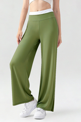 Women's Athletic High-Waisted Color Block Wide Leg Pants