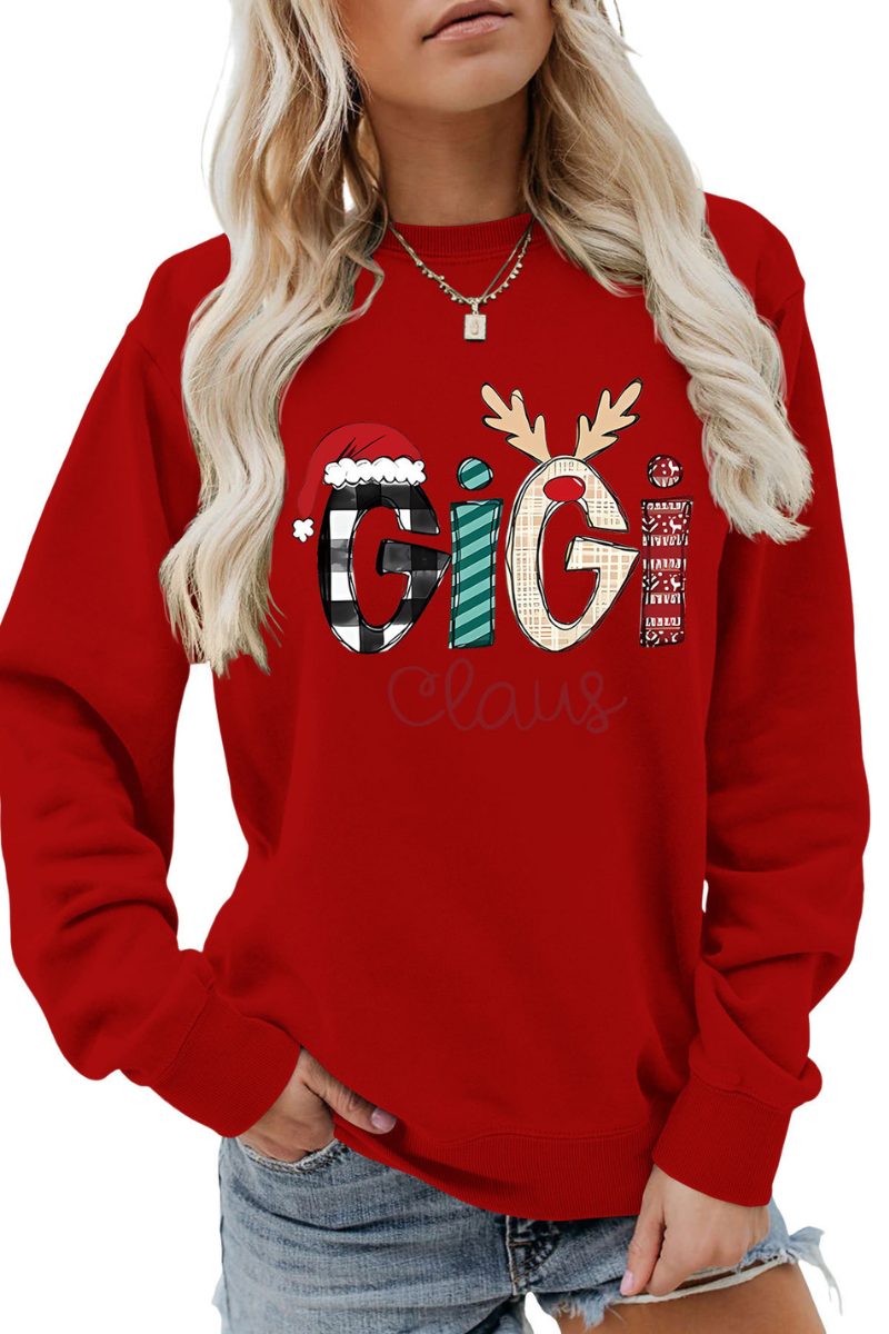 Christmas Print Crew Neck Loose Pullover Sweatshirt