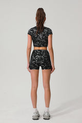 Women Gold Foil Fabric Sports Shorts