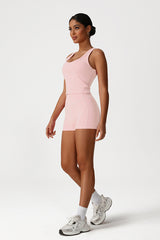 Women Slim Fit Quick-Dry Yoga Set: V-Neck Tank + High Waist Shorts