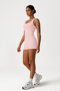 Women Slim Fit Quick-Dry Yoga Set: V-Neck Tank + High Waist Shorts