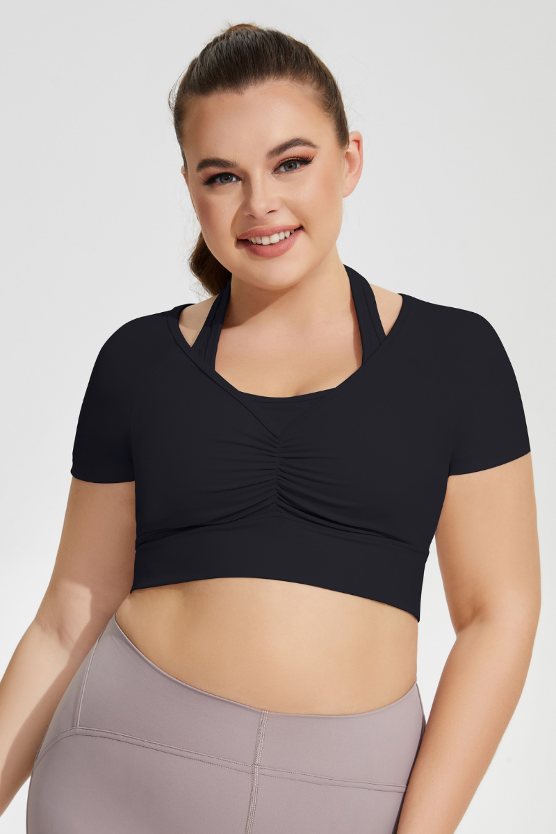 Plus Size Women's Removable Pad Athletic Yoga Short Sleeve Top