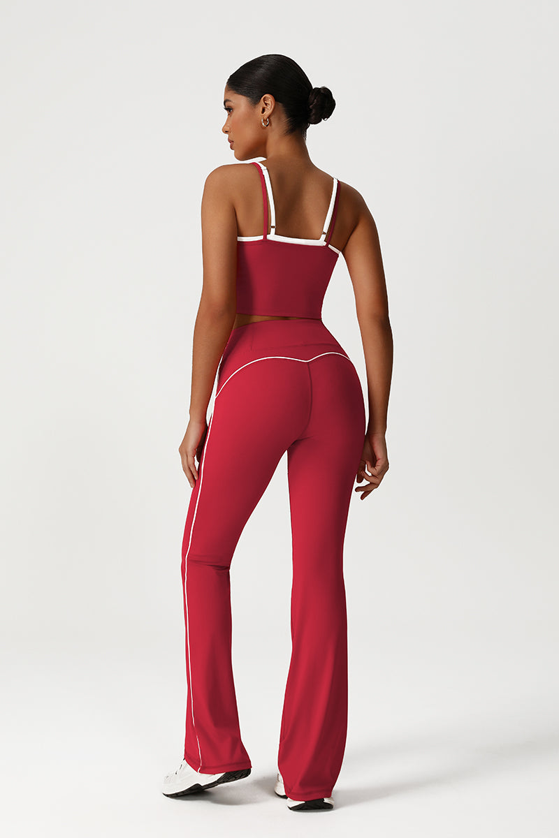 Women Seamless High Waisted Flared Yoga Set: Vest + Flared Leggings