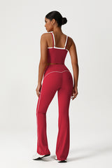 Women Seamless High Waisted Flared Yoga Set: Vest + Flared Leggings