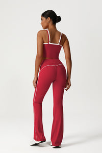 Women Seamless High Waisted Flared Yoga Set: Vest + Flared Leggings