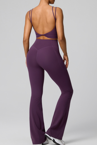 Women's Double Strap Twist Back Cami & Flare Yoga Pants Set