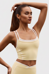 Women Nude Sense Fake Two Color Contrast Sports Tank Top