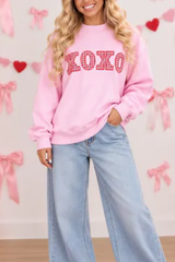Women's Fall Pink Valentines Day Mock Neck Sweatshirt