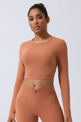 Women Back Twist Sport Crop Long Sleeve Shirt