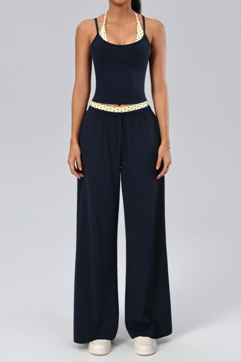 Women's Polka Dot Halter Tank Top And Wide Leg Pants Set