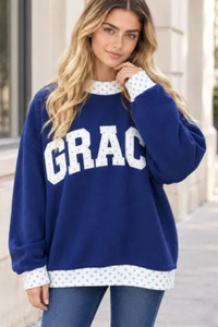 Women's Fall Custom Polka Dot Embroidery Mockneck Sweatshirt