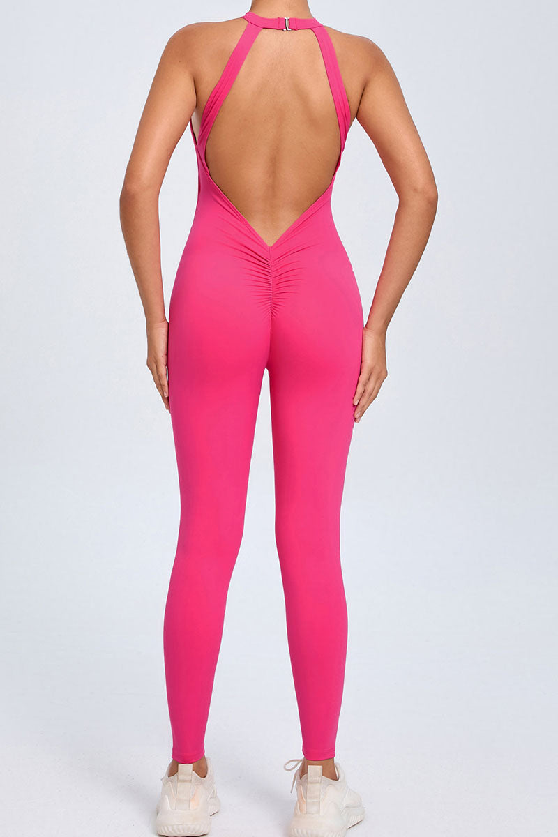 Women Back Buckle Backless Peach Butt Quick Dry One Piece Sports Fitness Yoga Bodysuit