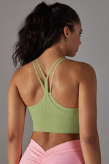 Seamless False Two-Piece Halter Ribbed Sports Bra