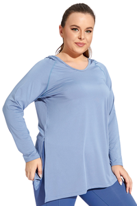 Plus Size Women's Side Pleated Long Sleeve Hooded Cover Up