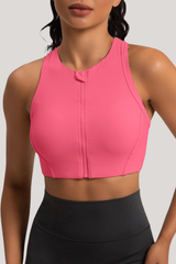 Women's Ribbed Front Zipper Racerback High Impact Sports Bra