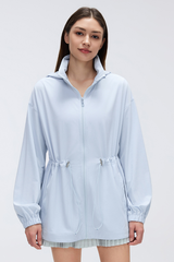 Women's Packable Drawstring Hooded Mid Length Jacket