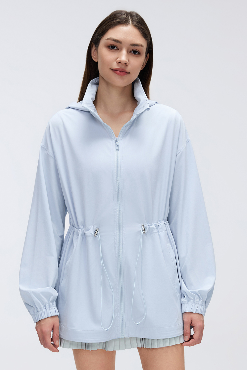Women's Packable Drawstring Hooded Mid Length Jacket