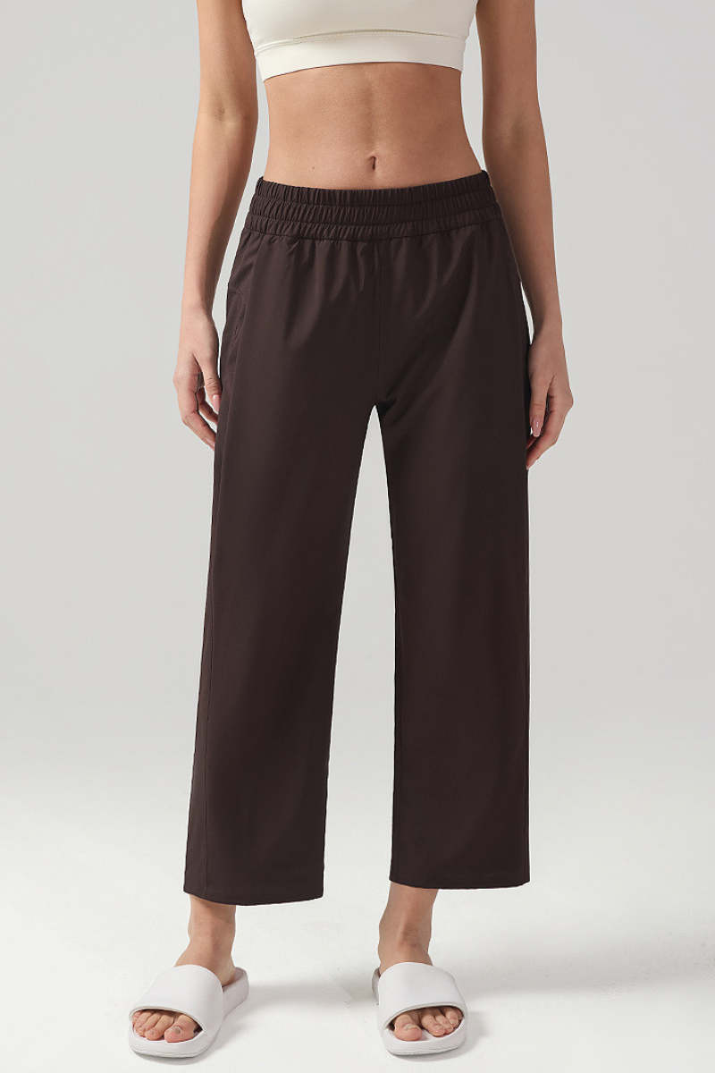 Women's Sports Solid Side Pocket Wide-Leg Pants