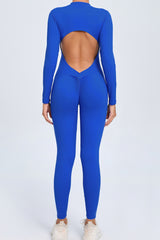 Women Zipper Long Sleeve Long Pants Nude Outfit Fitness Sports Tight Yoga Jumpsuit