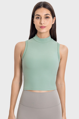 Women's Mock Neck Tank - Slim Fit Cropped Nude Feel Yoga Top