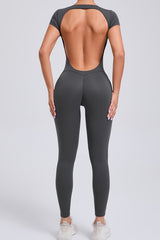 Women Short Sleeve Backless Tight One-Piece Quick Dry Hip Lifting Sports Fitness Yoga Bodysuit