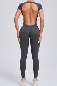 Women Short Sleeve Backless Tight One-Piece Quick Dry Hip Lifting Sports Fitness Yoga Bodysuit
